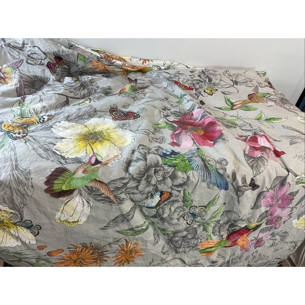 Pottery‎ Barn Reversible Hummingbird Butterfly Duvet Cover Queen/Full cotton